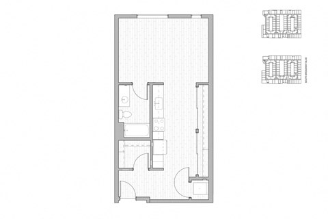 Floor plan for studio, 1 bath, 648 sqft